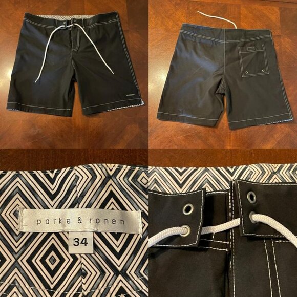 Parke & Ronen Black Swim Trunks Size 34 Drawstring Closure - Picture 2 of 16